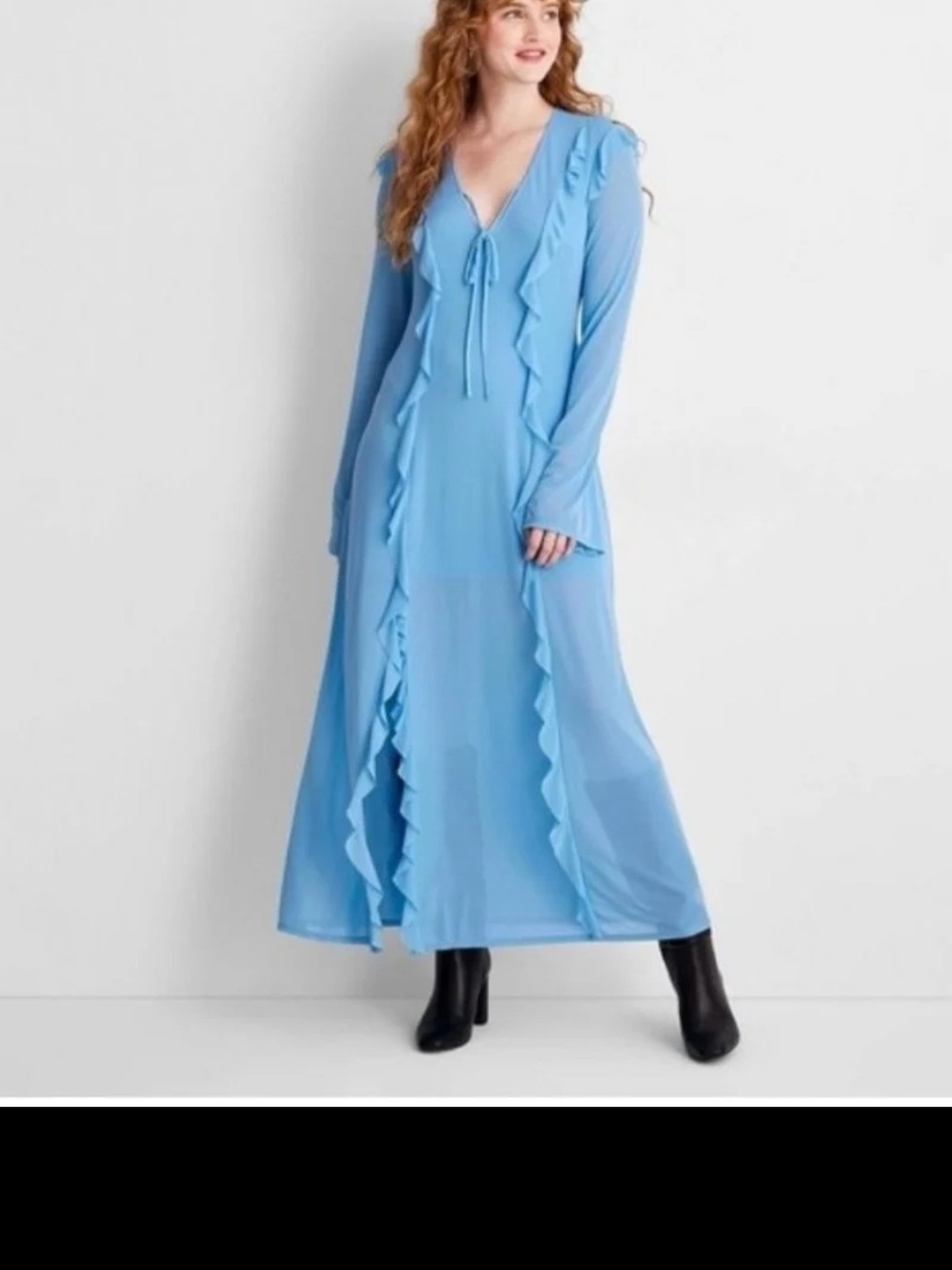 FUTURE COLLECTIVE ruffle front maxi dress